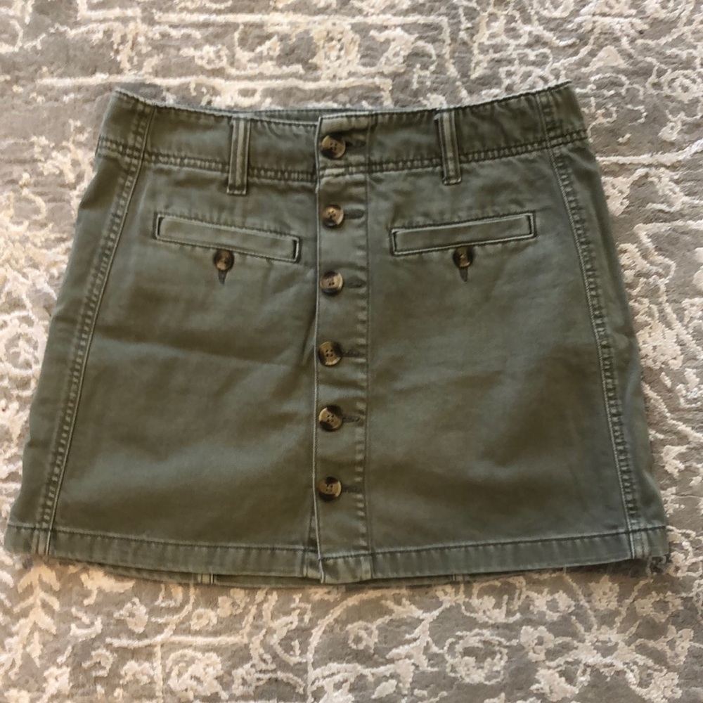 american eagle hi rise a line green button up skirt size 6